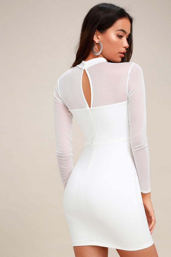 Sexy White Dress - Mesh Long Sleeve ...
